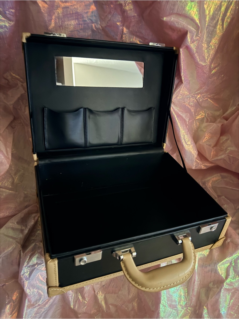Black and Tan Portable Makeup Case with Mirror